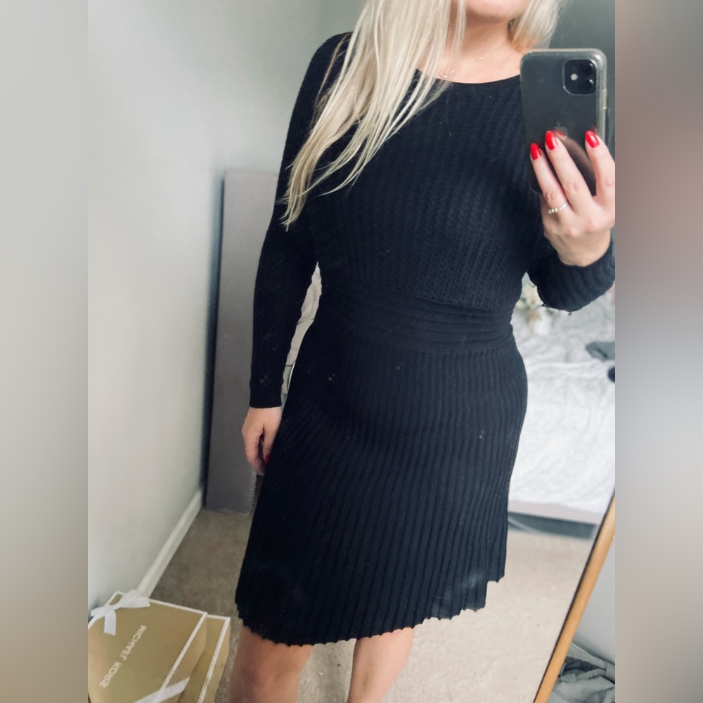 Banana Republic cable knit A-line dress black S